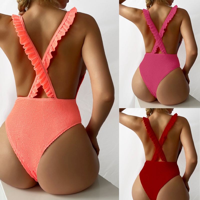 solid color special fabric new hot sale sexy onepiece bikini