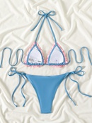 Solid Color Sexy Lace Strap Split Swimsuit European and American Amazon New Hot Sale Big Hot Beach Bikinipicture8