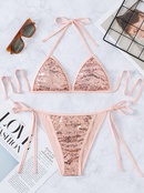 2021 New Sequin Hot Sale in Europe and America Hot Triangle Swimsuit Wish AliExpress Sexy Solid Color Laceup Bikinipicture9