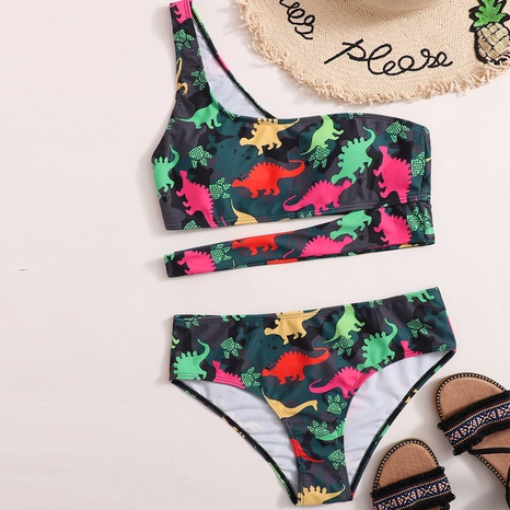 new style European and American one-shoulder high-waist multicolor printing split bikini swimsuit  NHHL475890's discount tags