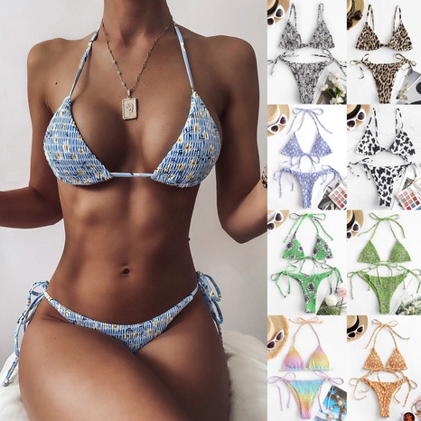 new European and American sexy split collection printed triangle bikini NHHL475901's discount tags
