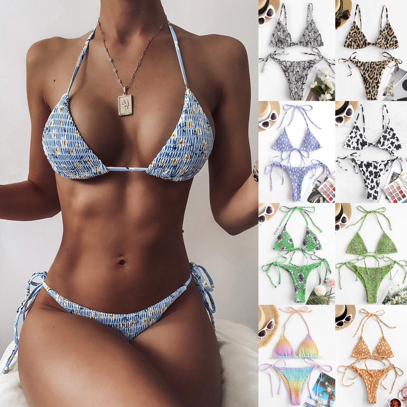 new European and American sexy split collection printed triangle bikini