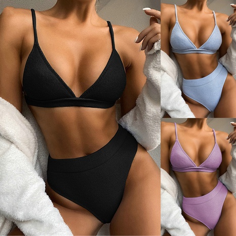 2021 New European and American Ladies Sexy Solid Color Split Swimsuit AliExpress Bikini's discount tags