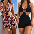 New Halter Neck Sexy Bikini Solid Color Printed Metal Ring Hollow Swimsuitpicture24