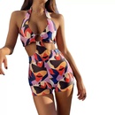 New Halter Neck Sexy Bikini Solid Color Printed Metal Ring Hollow Swimsuitpicture21