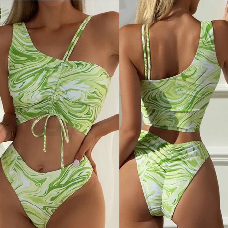 2022 Venta caliente en AliExpress dividido traje de baño para mujeres con estampado de ondas acuáticas Sexy de un hombro Bikini para mujeres traje de baño para mujeres's discount tags