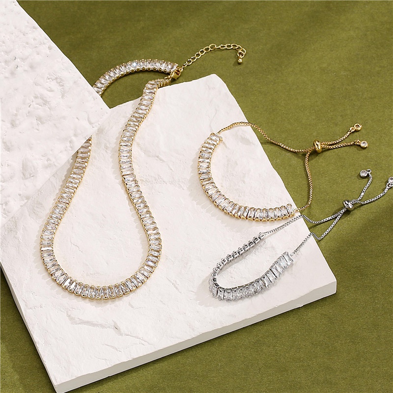 fashion full diamond T square diamond chain necklace copper jewelry wholesale