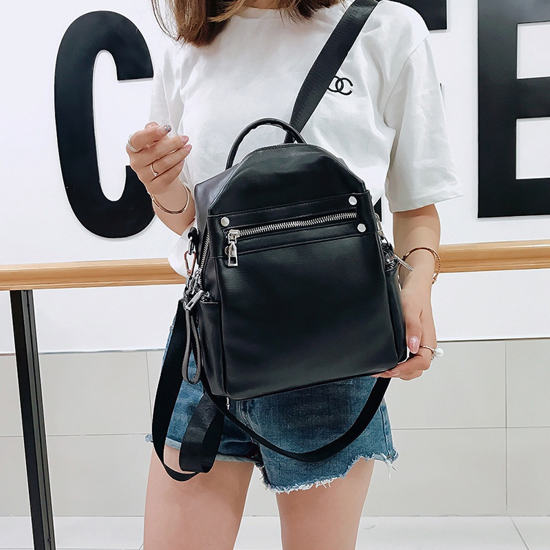Korean new trendy fashion allmatch soft leather personalized casual shoulder backpack