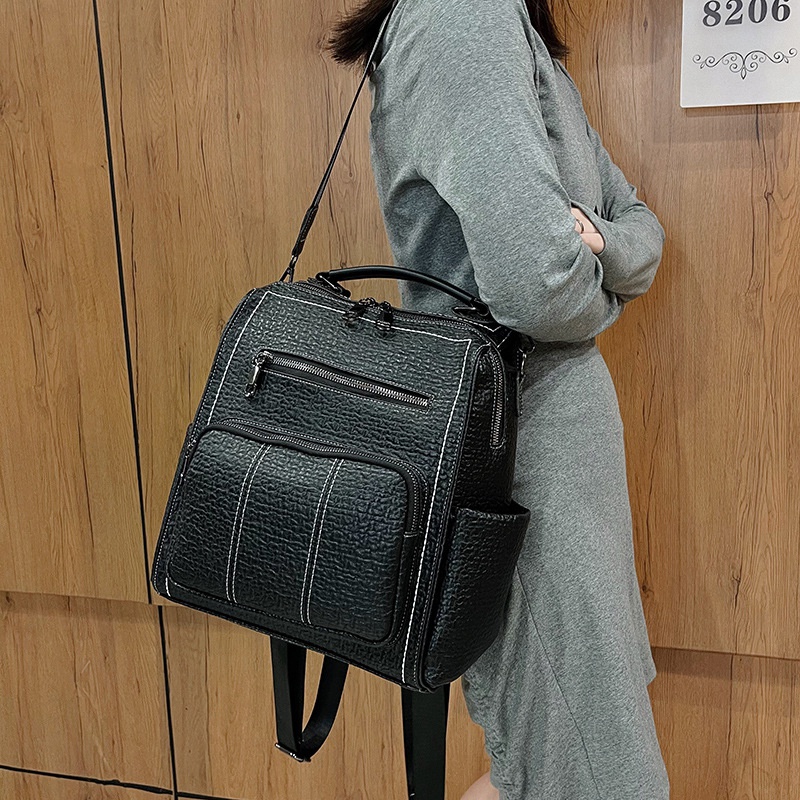 Korean pu backpack portable student school casual messenger retro backpack