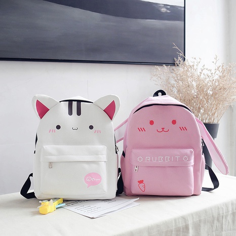 Japanese and Korean Style Canvas Backpack Women's Campus Minimalist Cute Cat Small Backpack Fashion Casual Travel Student Schoolbag's discount tags