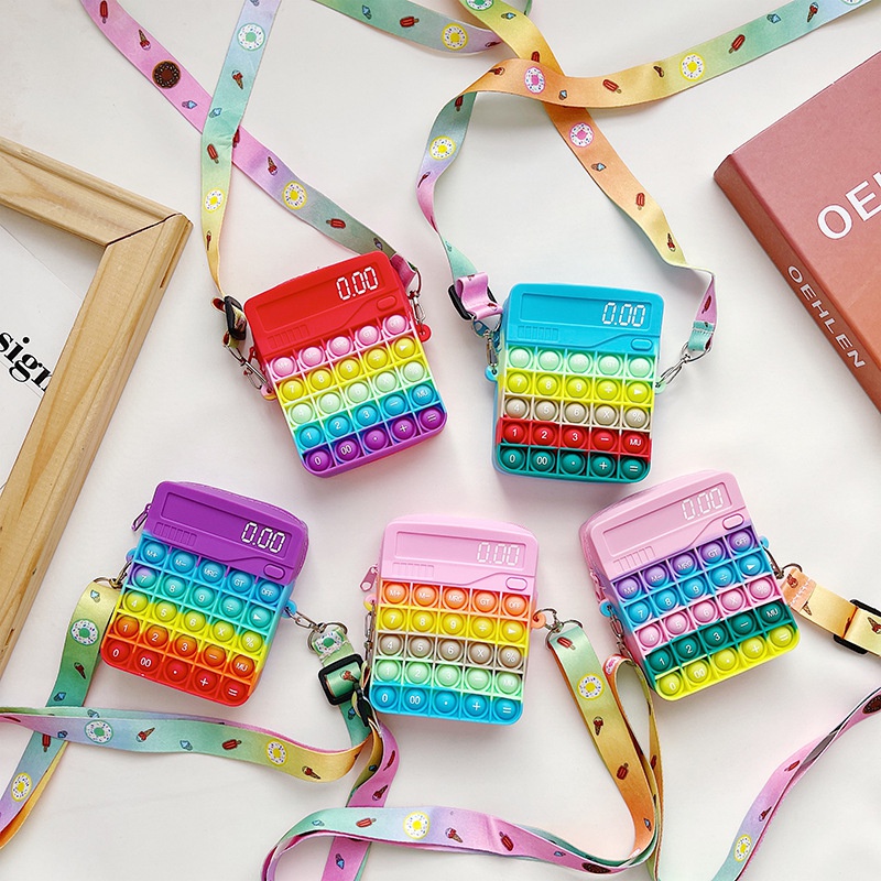 Silicone Pioneer Calculator Rainbow Color Childrens Decompression Toy Macaron Puzzle Bag