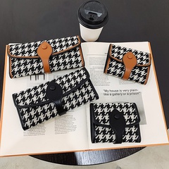Houndstooth Small Wallet Retro Wallet Contrasting Color Folding Buckle Long Clutch