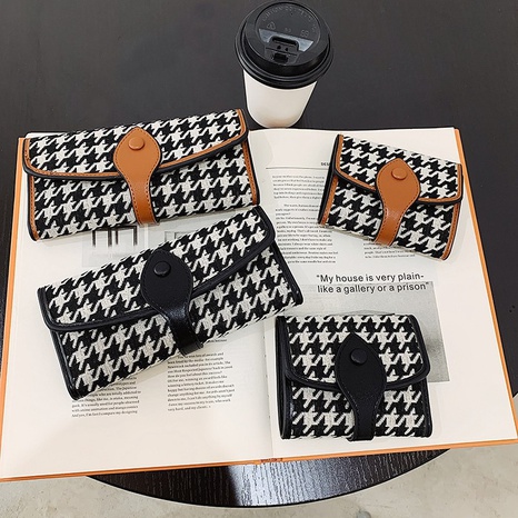 Houndstooth Small Wallet Retro Wallet Contrasting Color Folding Buckle Long Clutch's discount tags