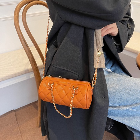 Bag female 2021 new diamond chain female bag autumn and winter solid color cylinder bag's discount tags