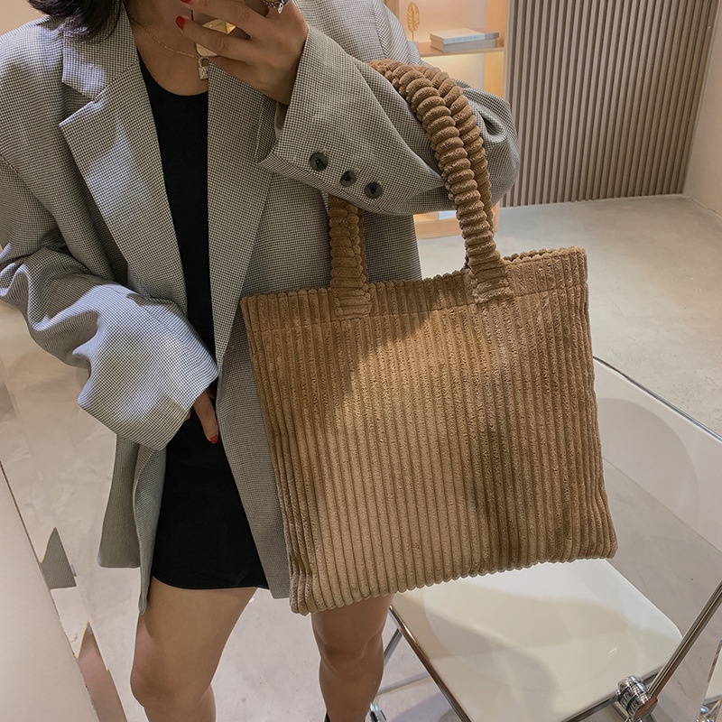 Internet Celebrity Corduroy Bag 2021 New Trendy Large Capacity Womens Bag Simple Handbag Casual AllMatch Shoulder Tote Bag