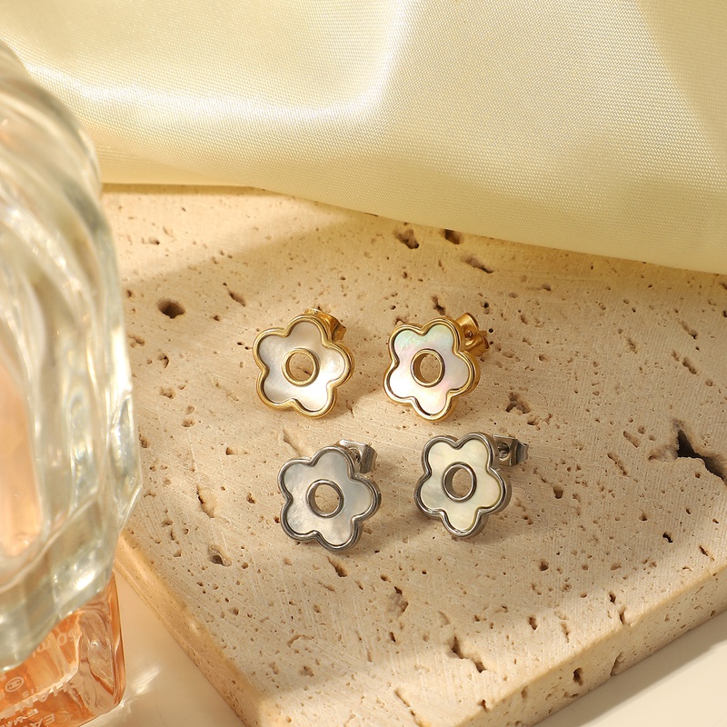 stainless steel earrings natural white shell threedimensional flower earrings jewelry