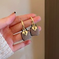 925 Silver Needle Black and White Houndstooth Pattern Bag Small Lock Earrings European and American Ins Fashion Creative and Elegant Vintage Earrings Womenpicture13