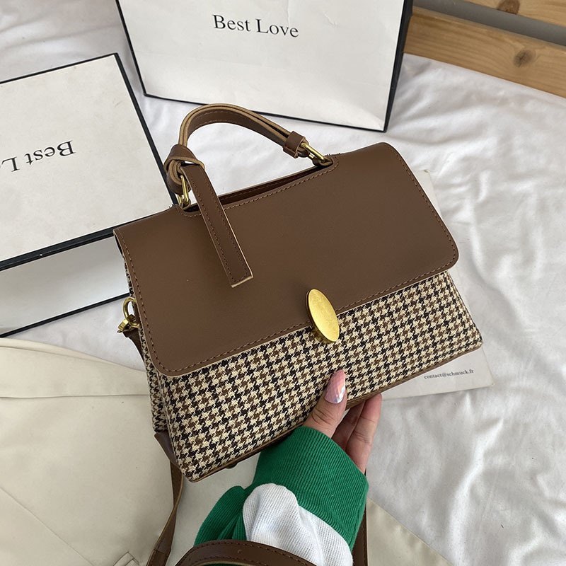 Best Selling Bag Womens Autumn and Winter 2021 New Fashion High Sense Messenger Bag Houndstooth Popular Single Shoulder Small Square Bag