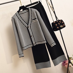 2021 new fashion two-piece spring and autumn knitted cardigan wide-leg pants
