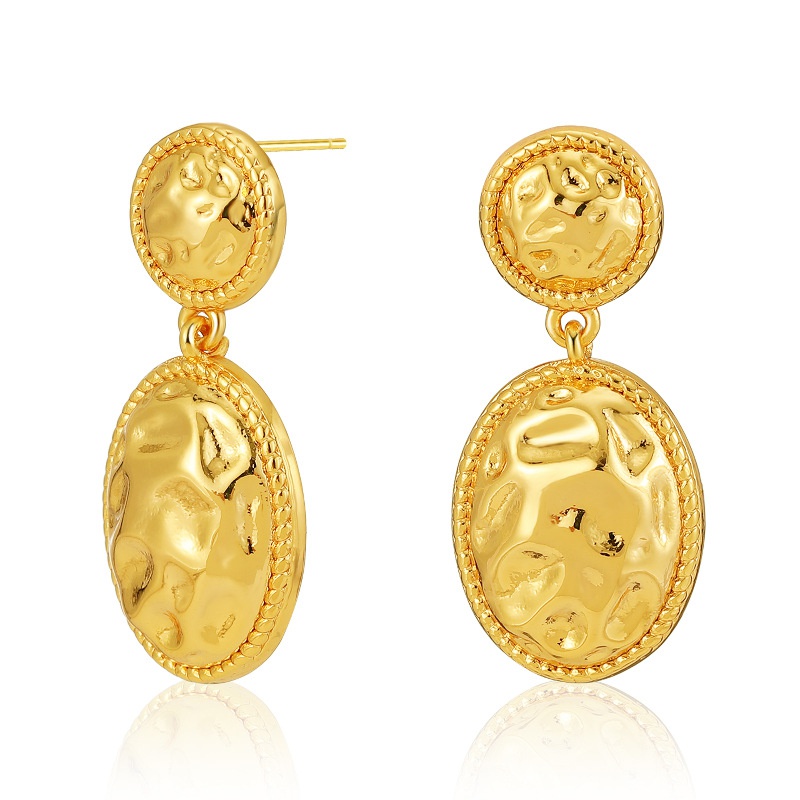 new baroque retro brass 18K gold plated oval earrings matte earrings
