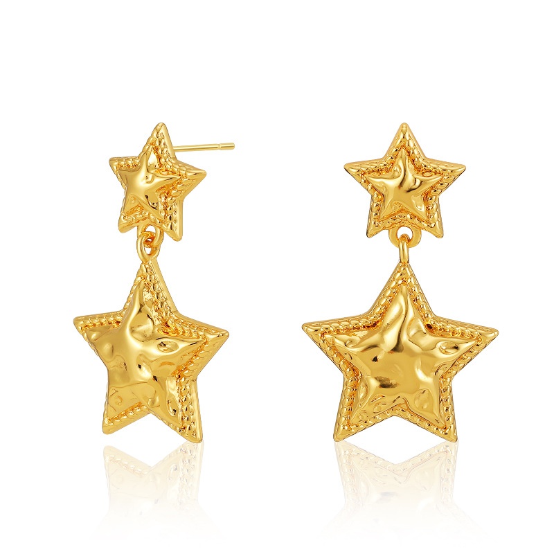 18K Gold FivePointed Star Pendant Minimalist Wind Minority Design Earrings Cold Wind Fog Surface European and American Earrings One Piece Dropshipping