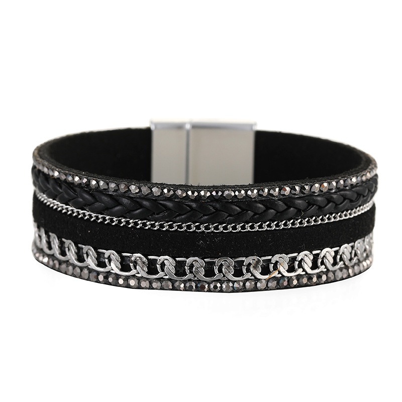 Bohemian singlelayer hollow chain ethnic rhinestone minimalist handwoven magnetic bracelet