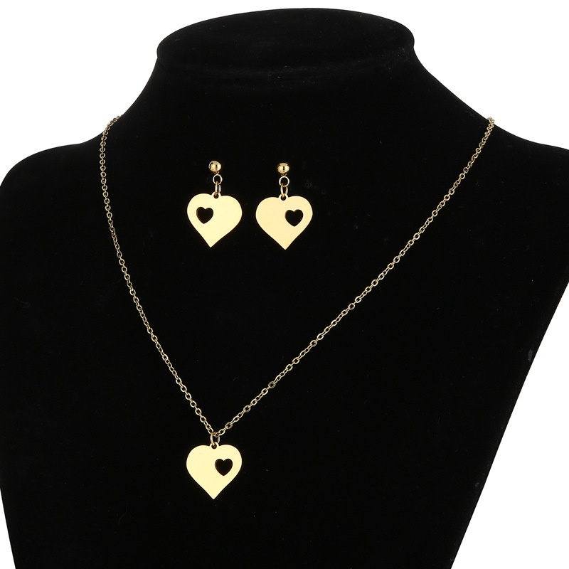Fashion simple heartshape pendant earrings stainless steel heartshaped necklace set