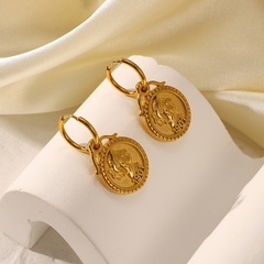 INS Fashion 18K Stainless Steel Double-Sided Three-Dimensional Relief 1901 Queen Elizabeth Avatar Coin Pendant Earrings