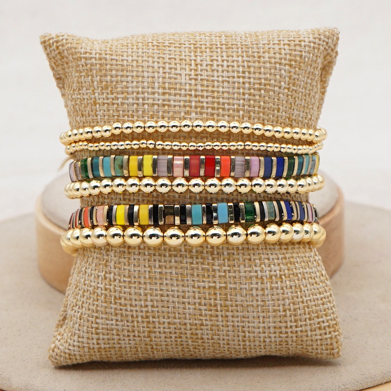 Fashion Street Trendy MultiLayer Twin Beaded High Quality Color Retention Golden Balls Tila Bead Woven Bracelet