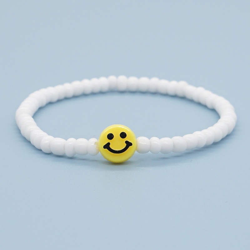 Simple CrossBorder Bohemian Style Pure White Glass Beads Yellow Healing Series Smiley Elastic Autumn and Winter Small Bracelet
