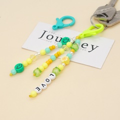 Cross-Border New Arrival Love Green with Letters Cut Face Crystal Beads Smiley Face Personality Bohemian Style Hanging Pants Keychain