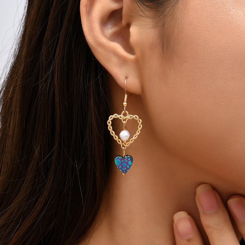 Korean style heart pearl trend stone earrings creative earrings jewelry