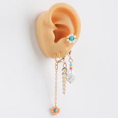 European and American Creative Trending Long Tassel Handmade Bead Earrings Set Ins Exquisite Trendy Leaf Metal Earrings