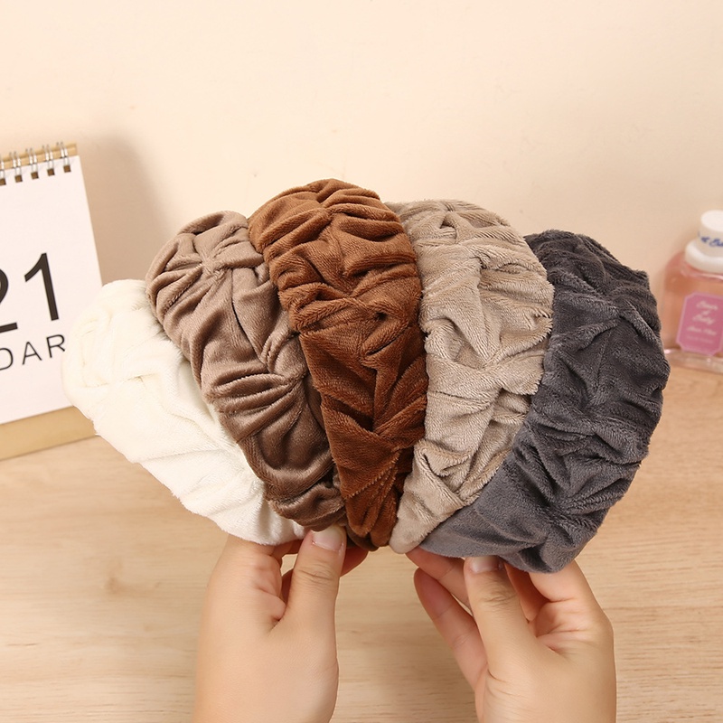 fabric fold plush headband Korean simple solid color headband hair accessories
