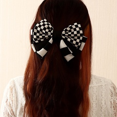Korean Dongdaemun Hair Accessory Black and White Chessboard Grid Three-Layer Bow Top Gap Former Red Fashion Adult Spring Clip Barrettes