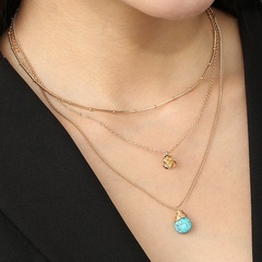 European and American new elegant turquoise multi-layered simple and versatile golden rose clavicle chain