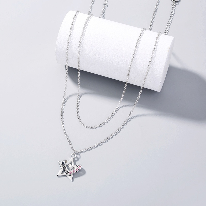 European and American Summer Niche FiveCorner Diamond Engraved Mother Daughter FivePointed Star Love Pendant Necklace