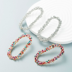 European and American exaggerated fashion alloy diamond-studded rhinestone oval geometric earrings