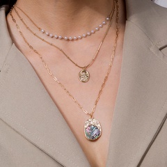 Japanische und koreanische Mode Persönlichkeit natürliche Abalone Muschel Halskette Frauen einfache All-Match-Metall anhänger Mehr schicht ketten zubehör Großhandel