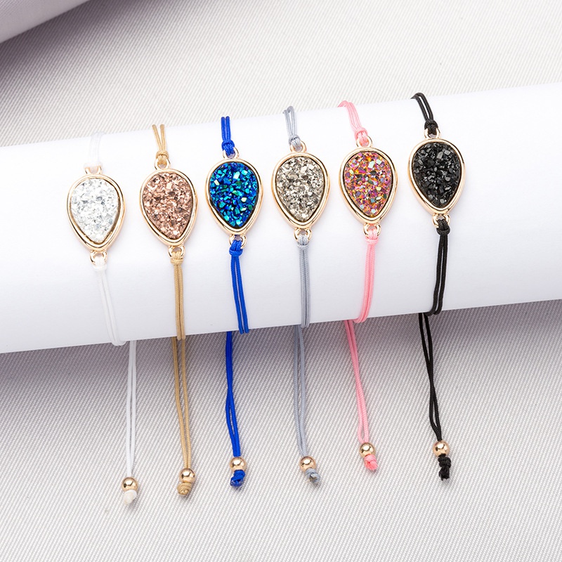 fashion sixcolor water drop crystal cluster handwoven colorful shrink rope bracelet