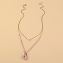 European and American jewelry elegant purple crystal chain imitation natural stone hollow pendant double necklacepicture9