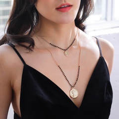 European and American creative fashion hand-woven bead chain golden retro coin pendant necklace