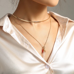 Fairy Temperamental Versatile Double-Layer Twin Necklace Handmade Winding Transparent Natural Stone Pendant White Chain like Flat Snake