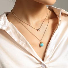 European and American retro letter natural turquoise water drop simple wild double-layer necklace