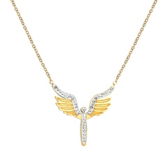 Neue diamantbesetzte, lichtechte Titanstahl-Engelsflügel-Halskette im koreanischen Stil