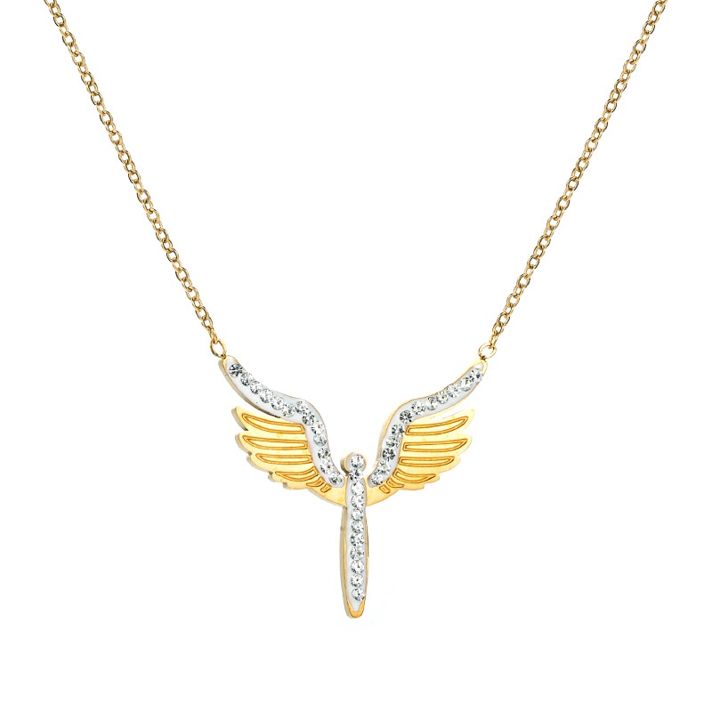 Korean style new diamondstudded nonfading titanium steel angel wings necklace