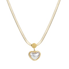 European and American Titanium Steel No Fading Diamond-Embedded Heart-Shaped Pearl Necklace Women's Cross-Border Pendant AliExpress Stainless Steel Clavicle Chain