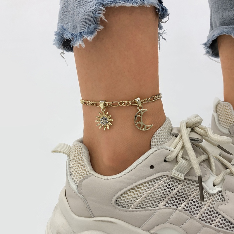 new jewelry hiphop sun moon pendant foot ornaments simple fashion diamond anklet