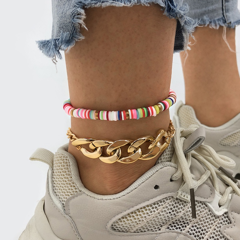 exaggerated fashion soft ceramic doublelayer anklet Bohemian personality creative anklet