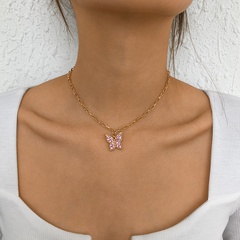 N9514 Ornament Simple Single Layer Butterfly Full Diamond Europe and America Cross Border Sweet Clavicle Necklace Necklace